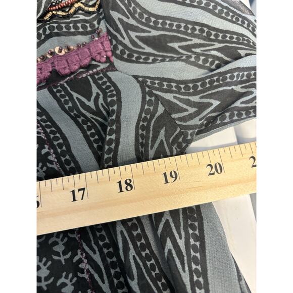 Free People Oversized Black Gray Sheer Blouse With Purple Beading Detail. Small - Picture 6 of 6